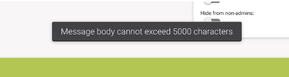 ACM Messenger warning message reading: Message body cannot exceed 5,000 characters
